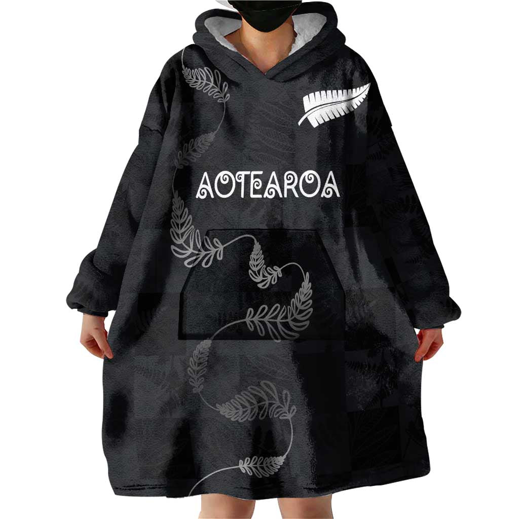 Custom New Zealand Rugby Wearable Blanket Hoodie All Silver Ferns Blacks