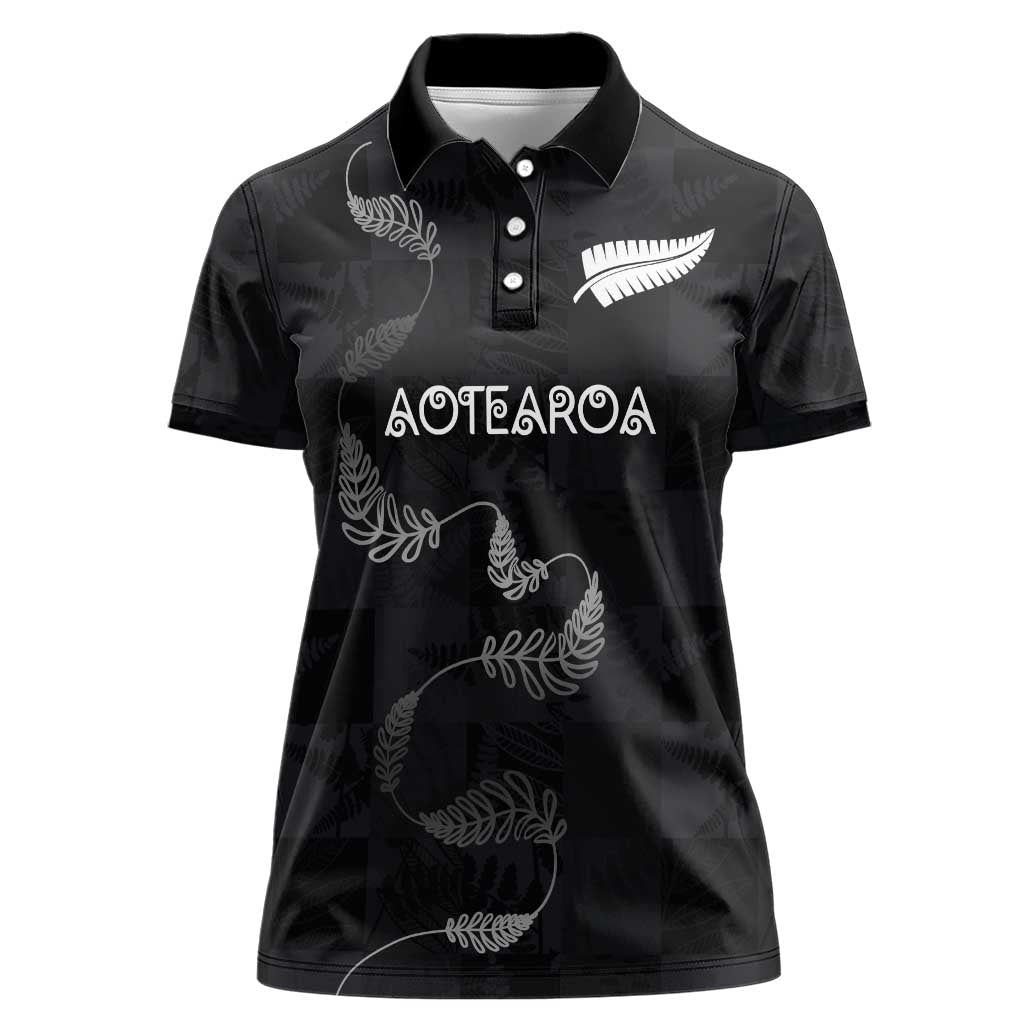 Custom New Zealand Rugby Women Polo Shirt All Silver Ferns Blacks