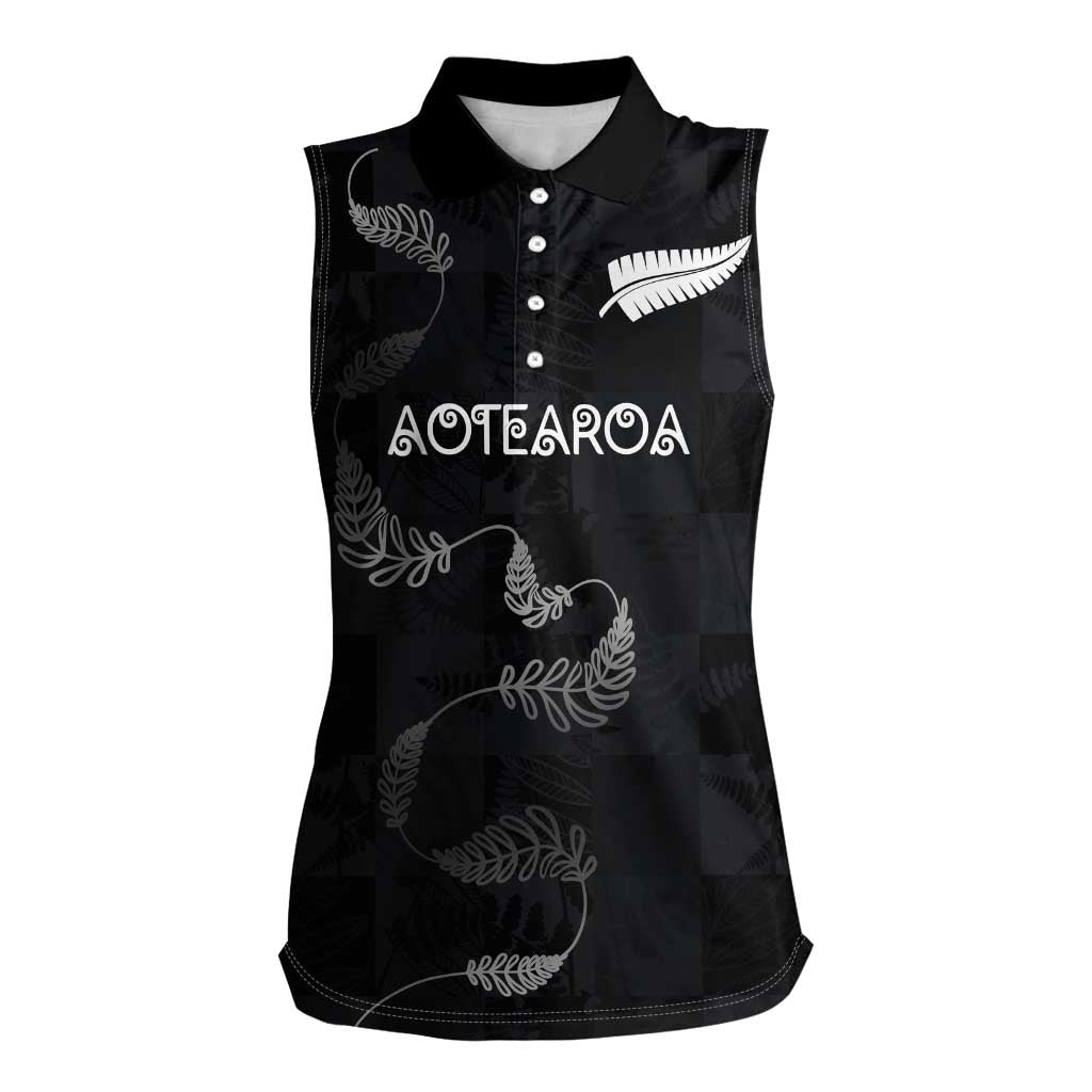 Custom New Zealand Rugby Women Sleeveless Polo Shirt All Silver Ferns Blacks