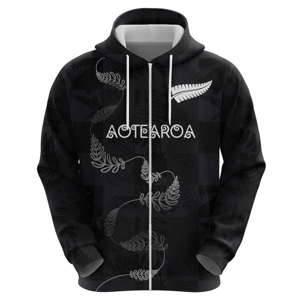Custom New Zealand Rugby Zip Hoodie All Silver Ferns Blacks