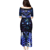 New Zealand Matariki Family Matching Puletasi and Hawaiian Shirt Maori Pattern and Matariki Sky Night