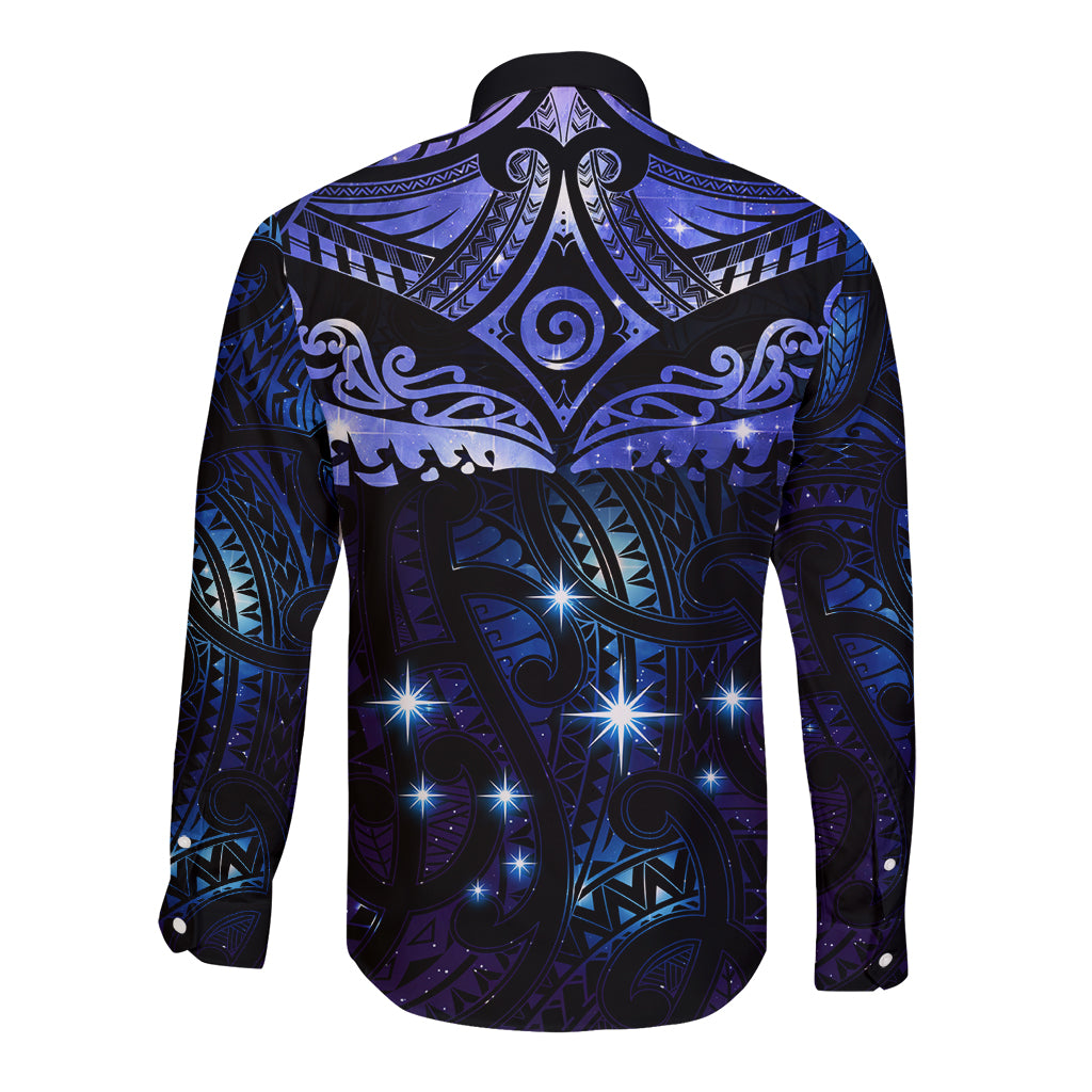New Zealand Matariki Long Sleeve Button Shirt Maori Pattern and Matariki Sky Night