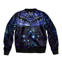 New Zealand Matariki Sleeve Zip Bomber Jacket Maori Pattern and Matariki Sky Night