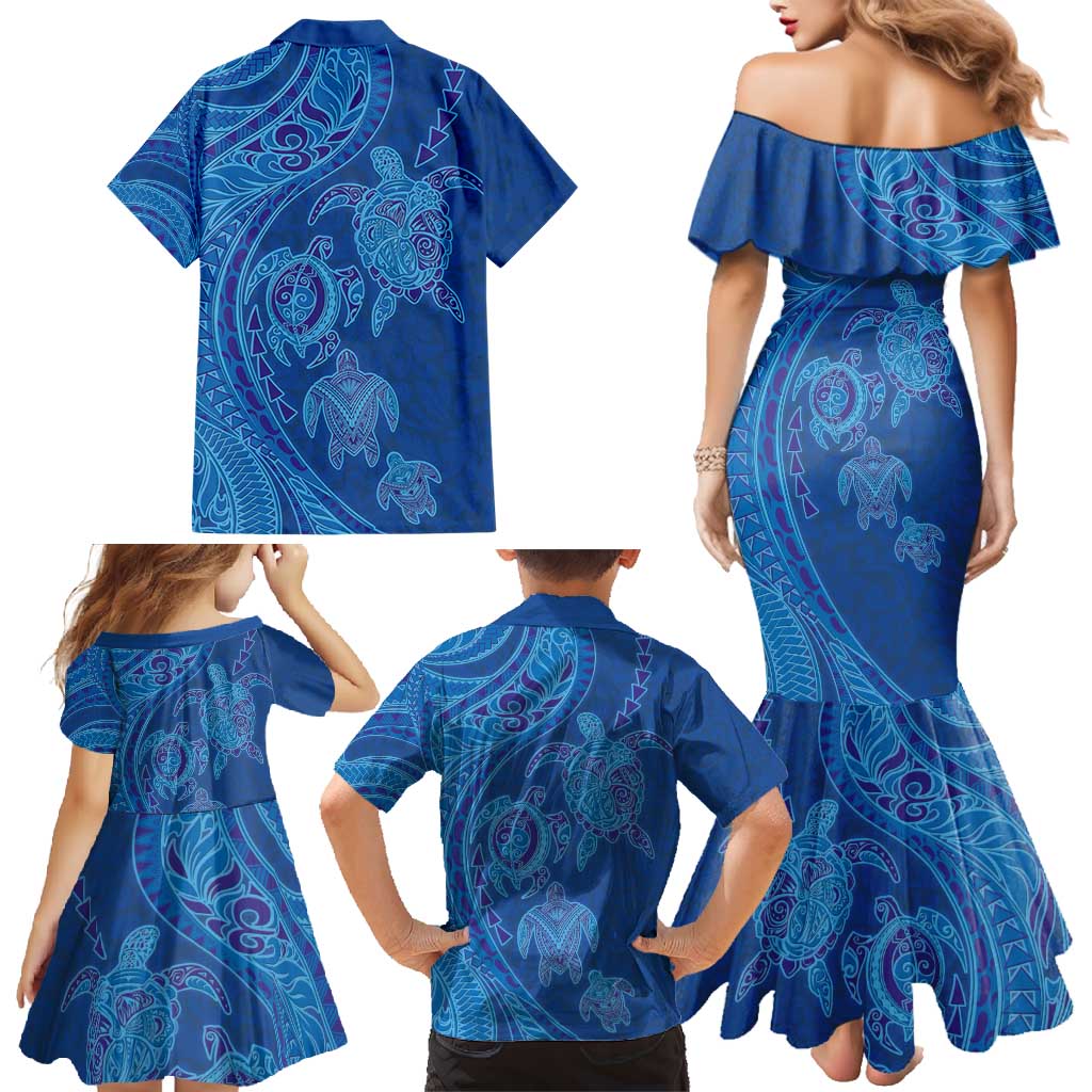 Hawaiian Turtles and Polynesian Art Tattoo Family Matching Mermaid Dress and Hawaiian Shirt Ocean Abyss