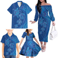 Hawaiian Turtles and Polynesian Art Tattoo Family Matching Off The Shoulder Long Sleeve Dress and Hawaiian Shirt Ocean Abyss