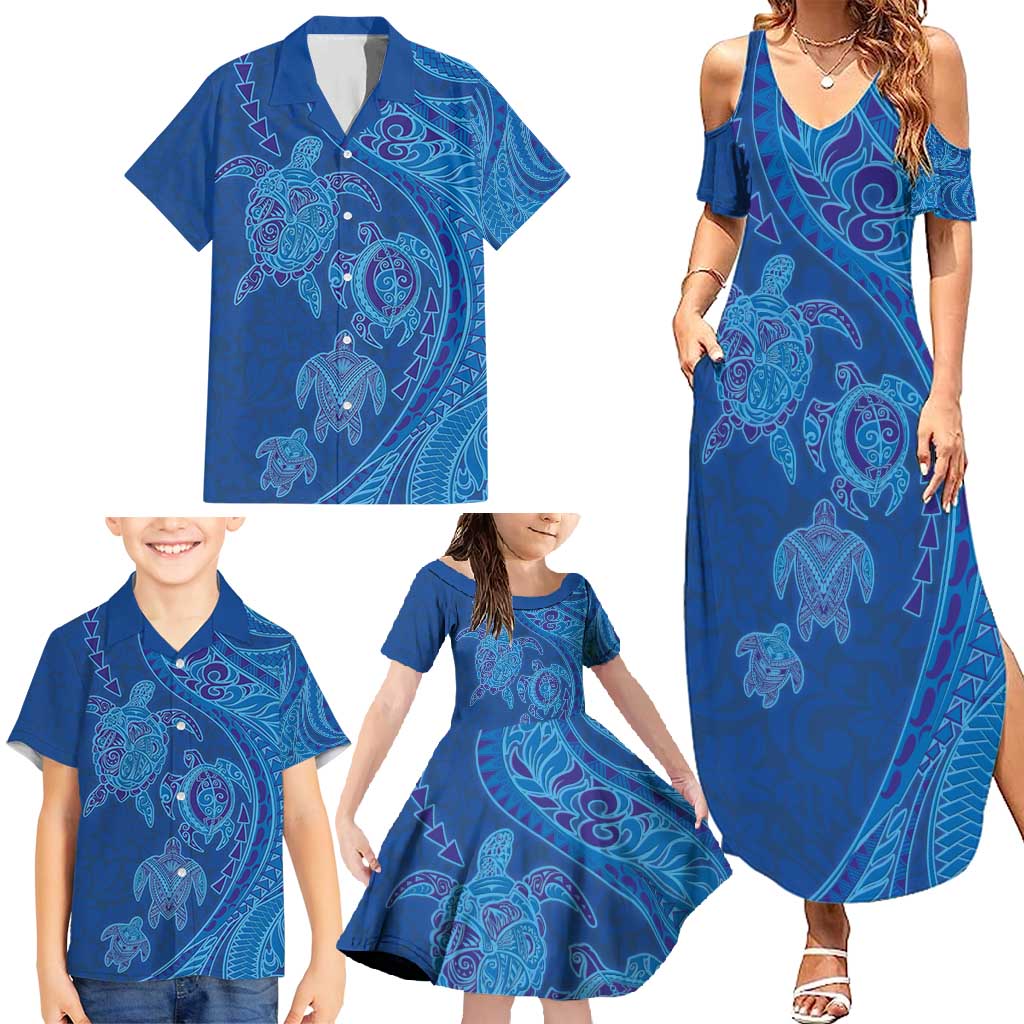 Hawaiian Turtles and Polynesian Art Tattoo Family Matching Summer Maxi Dress and Hawaiian Shirt Ocean Abyss