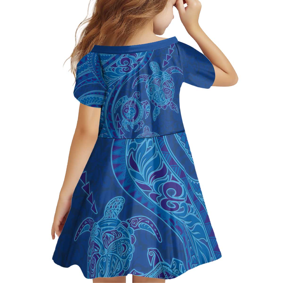 Hawaiian Turtles and Polynesian Art Tattoo Kid Short Sleeve Dress Ocean Abyss