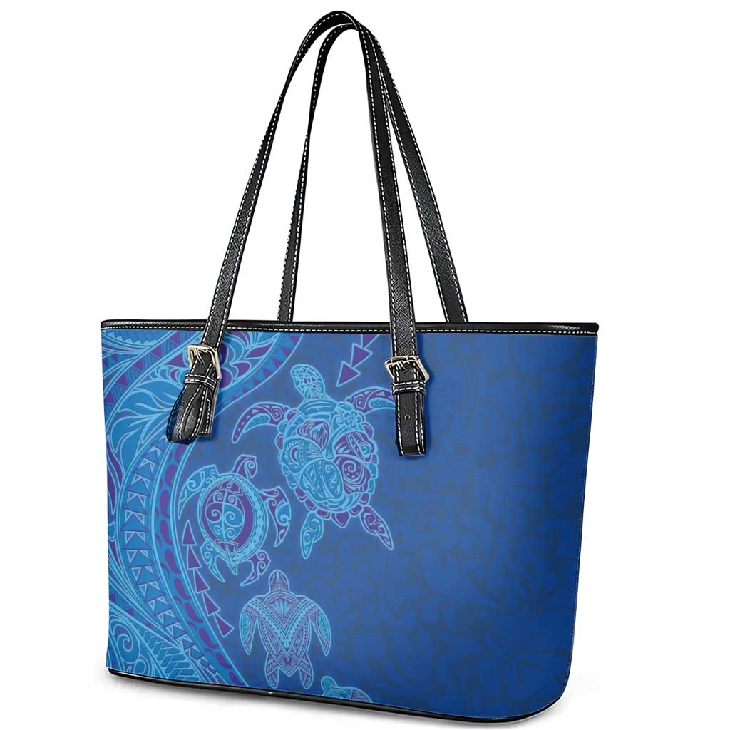 Hawaiian Turtles and Polynesian Art Tattoo Leather Tote Bag Ocean Abyss