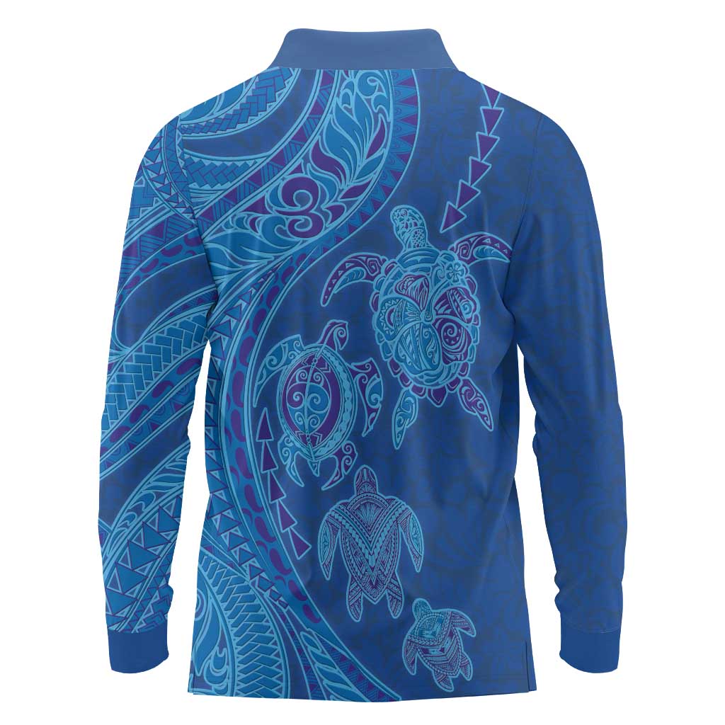 Hawaiian Turtles and Polynesian Art Tattoo Long Sleeve Polo Shirt Ocean Abyss