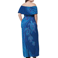 Hawaiian Turtles and Polynesian Art Tattoo Off Shoulder Maxi Dress Ocean Abyss