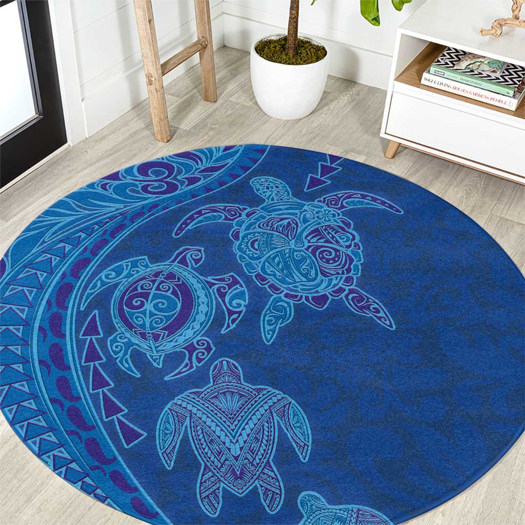 Hawaiian Turtles and Polynesian Art Tattoo Round Carpet Ocean Abyss