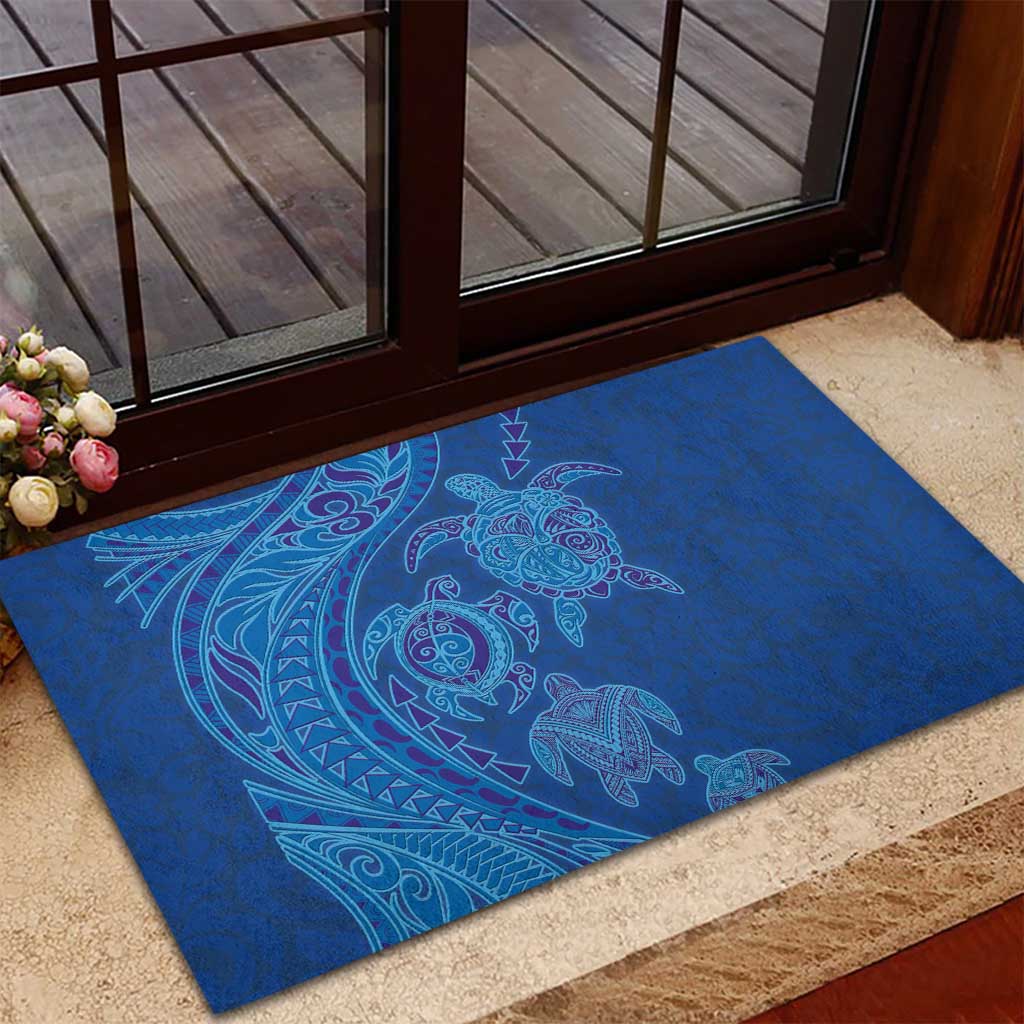 Hawaiian Turtles and Polynesian Art Tattoo Rubber Doormat Ocean Abyss