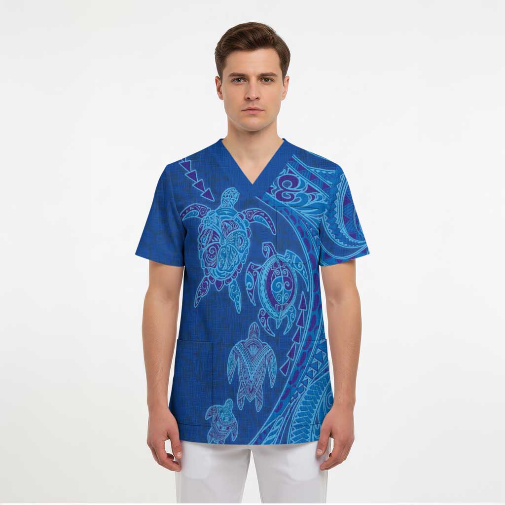 Hawaiian Turtles and Polynesian Art Tattoo Scrub Top Ocean Abyss - Polynesian Pride