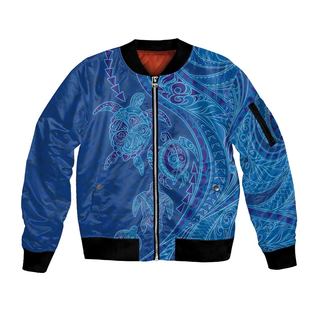 Hawaiian Turtles and Polynesian Art Tattoo Sleeve Zip Bomber Jacket Ocean Abyss