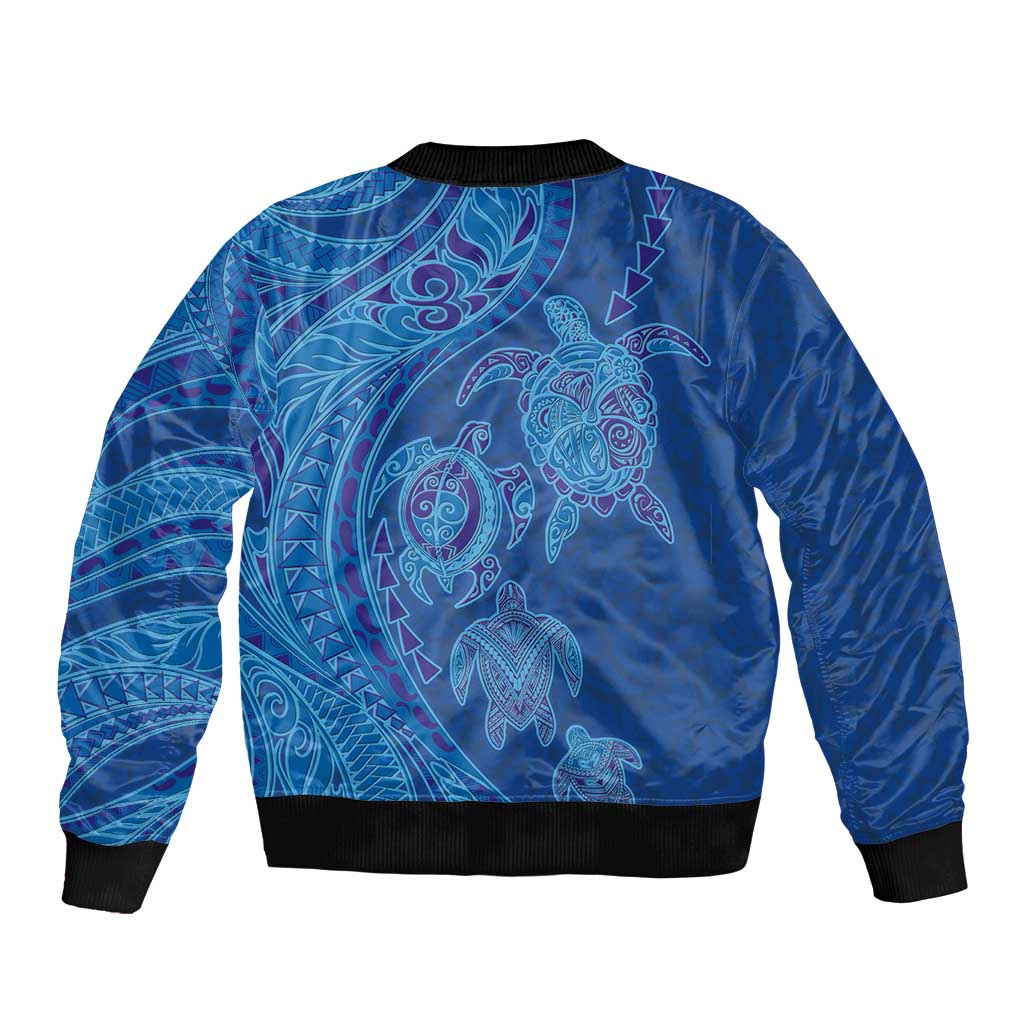 Hawaiian Turtles and Polynesian Art Tattoo Sleeve Zip Bomber Jacket Ocean Abyss