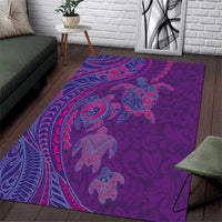 Hawaiian Turtles and Polynesian Art Tattoo Area Rug Dusky Violet