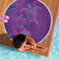 Hawaiian Turtles and Polynesian Art Tattoo Beach Blanket Dusky Violet