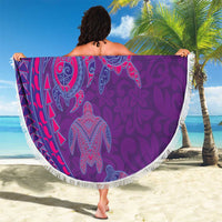 Hawaiian Turtles and Polynesian Art Tattoo Beach Blanket Dusky Violet
