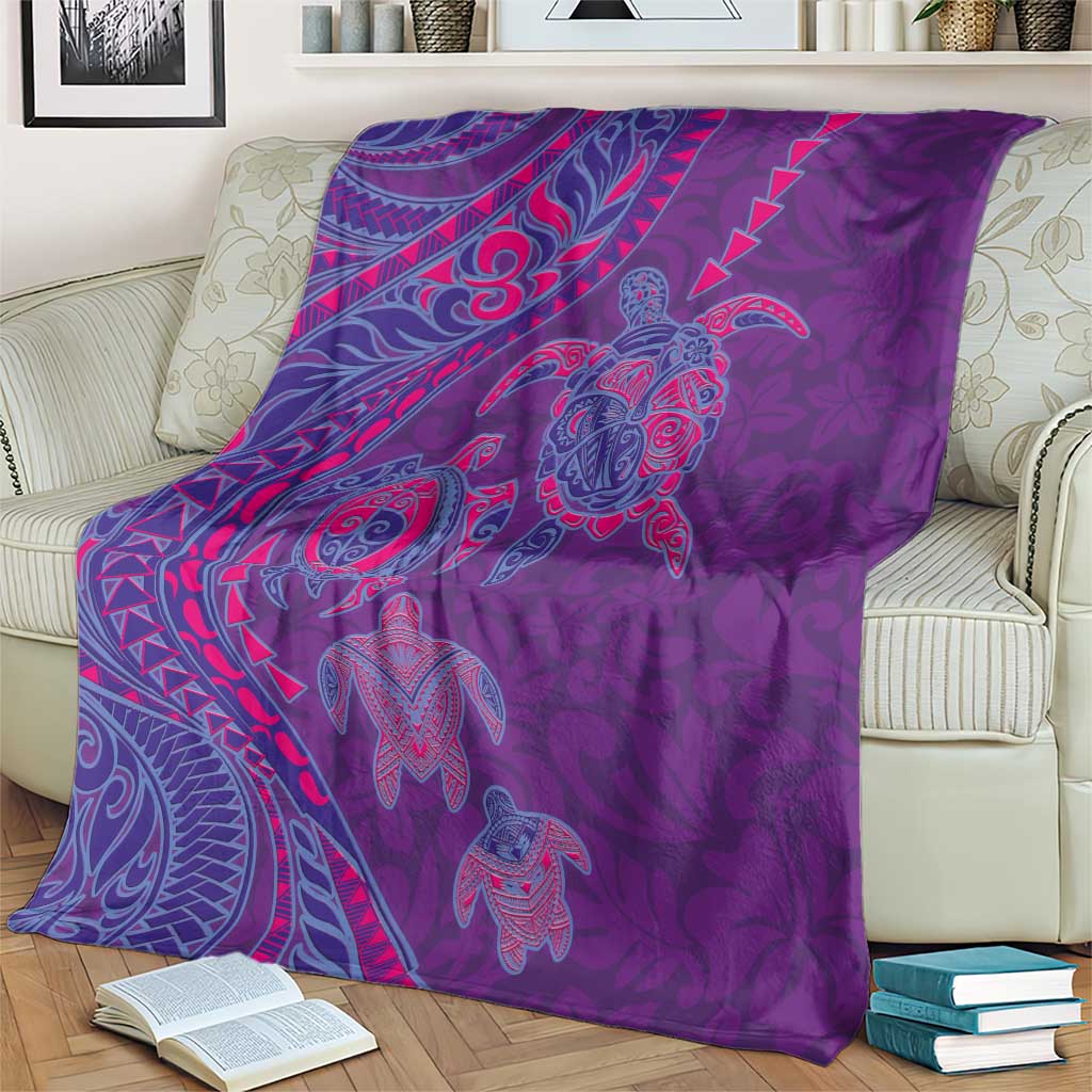 Hawaiian Turtles and Polynesian Art Tattoo Blanket Dusky Violet