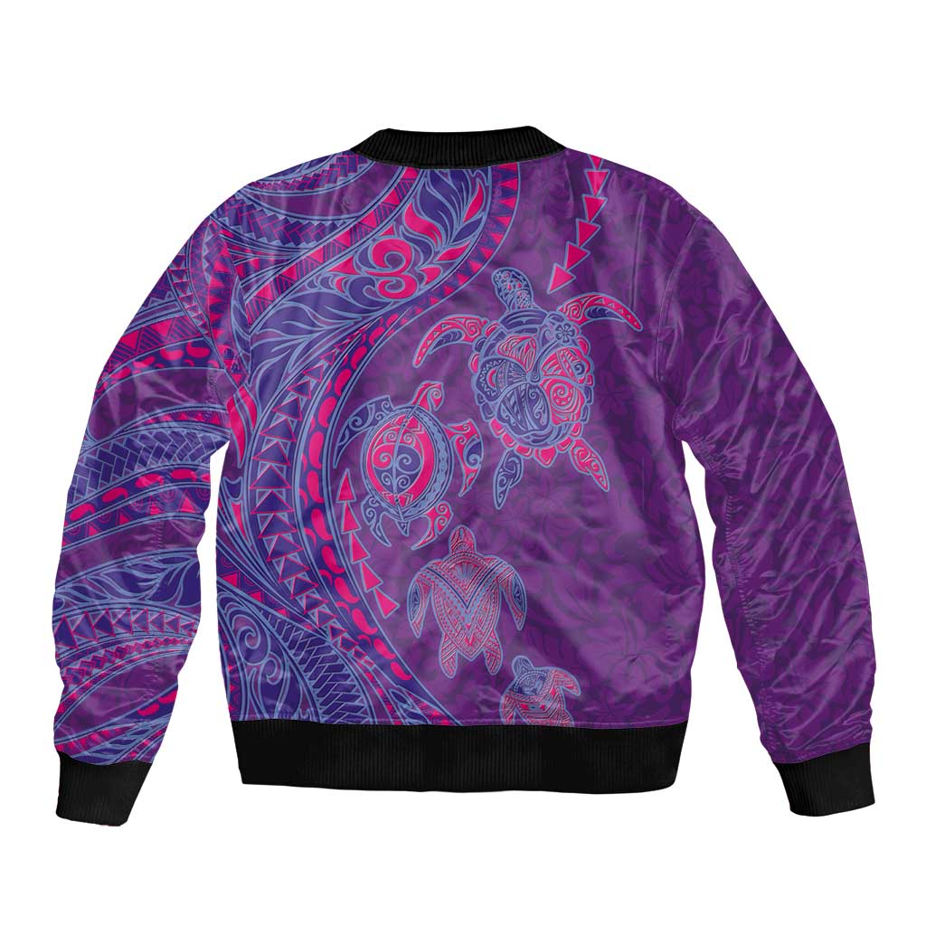 Hawaiian Turtles and Polynesian Art Tattoo Bomber Jacket Dusky Violet