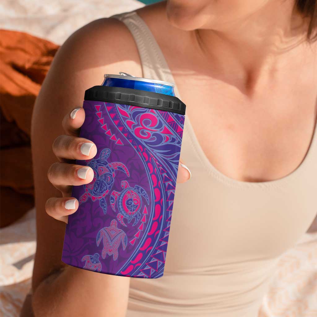 Hawaiian Turtles and Polynesian Art Tattoo 4 in 1 Can Cooler Tumbler Dusky Violet