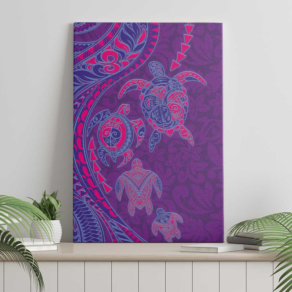 Hawaiian Turtles and Polynesian Art Tattoo Canvas Wall Art Dusky Violet