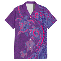 Hawaiian Turtles and Polynesian Art Tattoo Family Matching Off Shoulder Maxi Dress and Hawaiian Shirt Dusky Violet