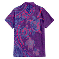 Hawaiian Turtles and Polynesian Art Tattoo Family Matching Off Shoulder Maxi Dress and Hawaiian Shirt Dusky Violet