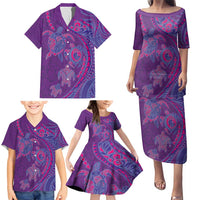 Hawaiian Turtles and Polynesian Art Tattoo Family Matching Puletasi and Hawaiian Shirt Dusky Violet