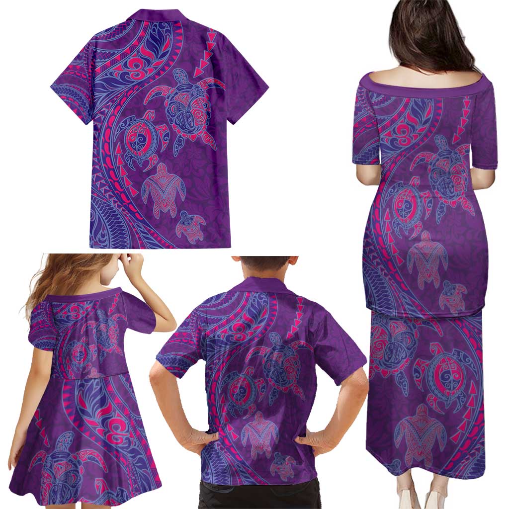 Hawaiian Turtles and Polynesian Art Tattoo Family Matching Puletasi and Hawaiian Shirt Dusky Violet