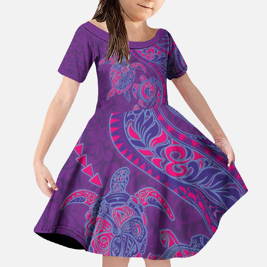 Hawaiian Turtles and Polynesian Art Tattoo Family Matching Short Sleeve Bodycon Dress and Hawaiian Shirt Dusky Violet