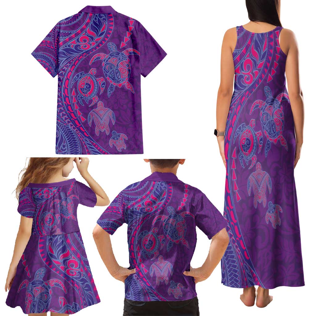 Hawaiian Turtles and Polynesian Art Tattoo Family Matching Tank Maxi Dress and Hawaiian Shirt Dusky Violet