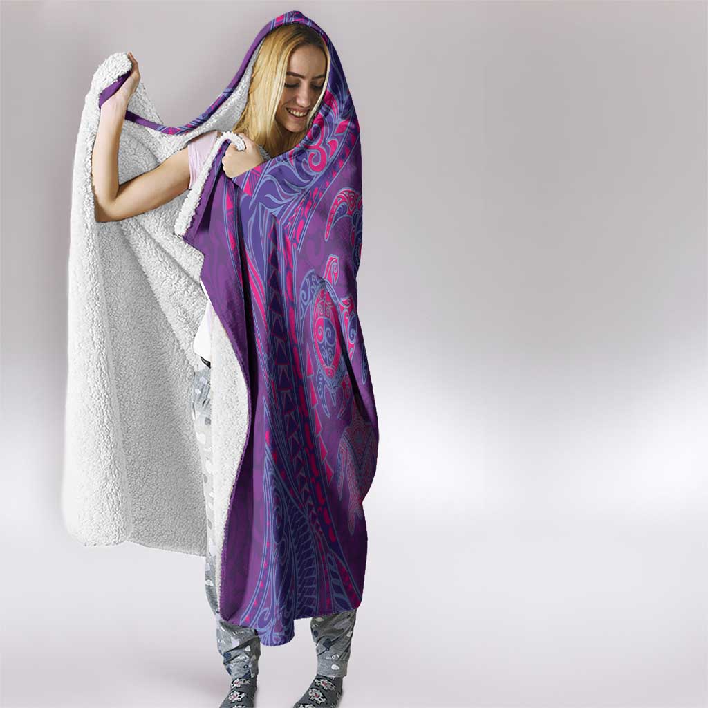 Hawaiian Turtles and Polynesian Art Tattoo Hooded Blanket Dusky Violet