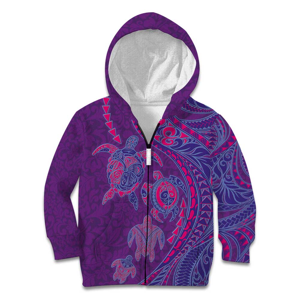 Hawaiian Turtles and Polynesian Art Tattoo Kid Hoodie Dusky Violet LT03 Zip Hoodie Purple - Polynesian Pride