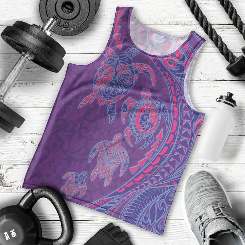 Hawaiian Turtles and Polynesian Art Tattoo Men Tank Top Dusky Violet