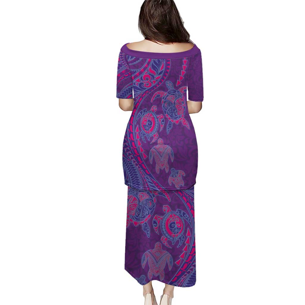 Hawaiian Turtles and Polynesian Art Tattoo Puletasi Dusky Violet