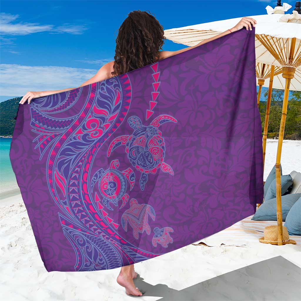 Hawaiian Turtles and Polynesian Art Tattoo Sarong Dusky Violet