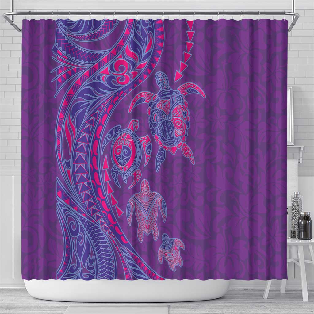 Hawaiian Turtles and Polynesian Art Tattoo Shower Curtain Dusky Violet