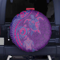Hawaiian Turtles and Polynesian Art Tattoo Spare Tire Cover Dusky Violet