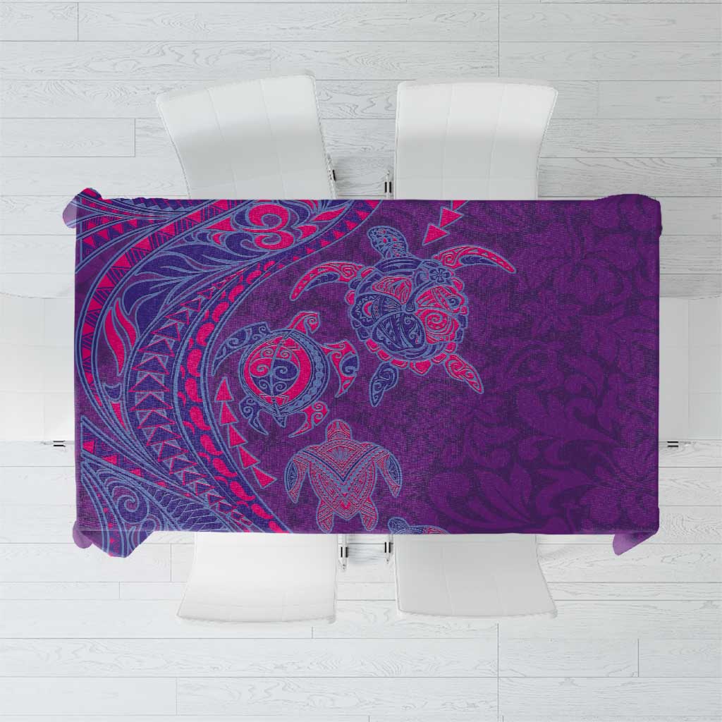 Hawaiian Turtles and Polynesian Art Tattoo Tablecloth Dusky Violet
