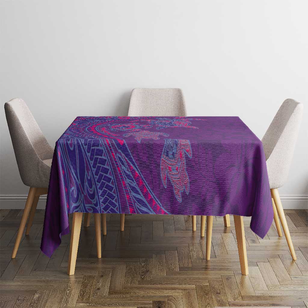 Hawaiian Turtles and Polynesian Art Tattoo Tablecloth Dusky Violet