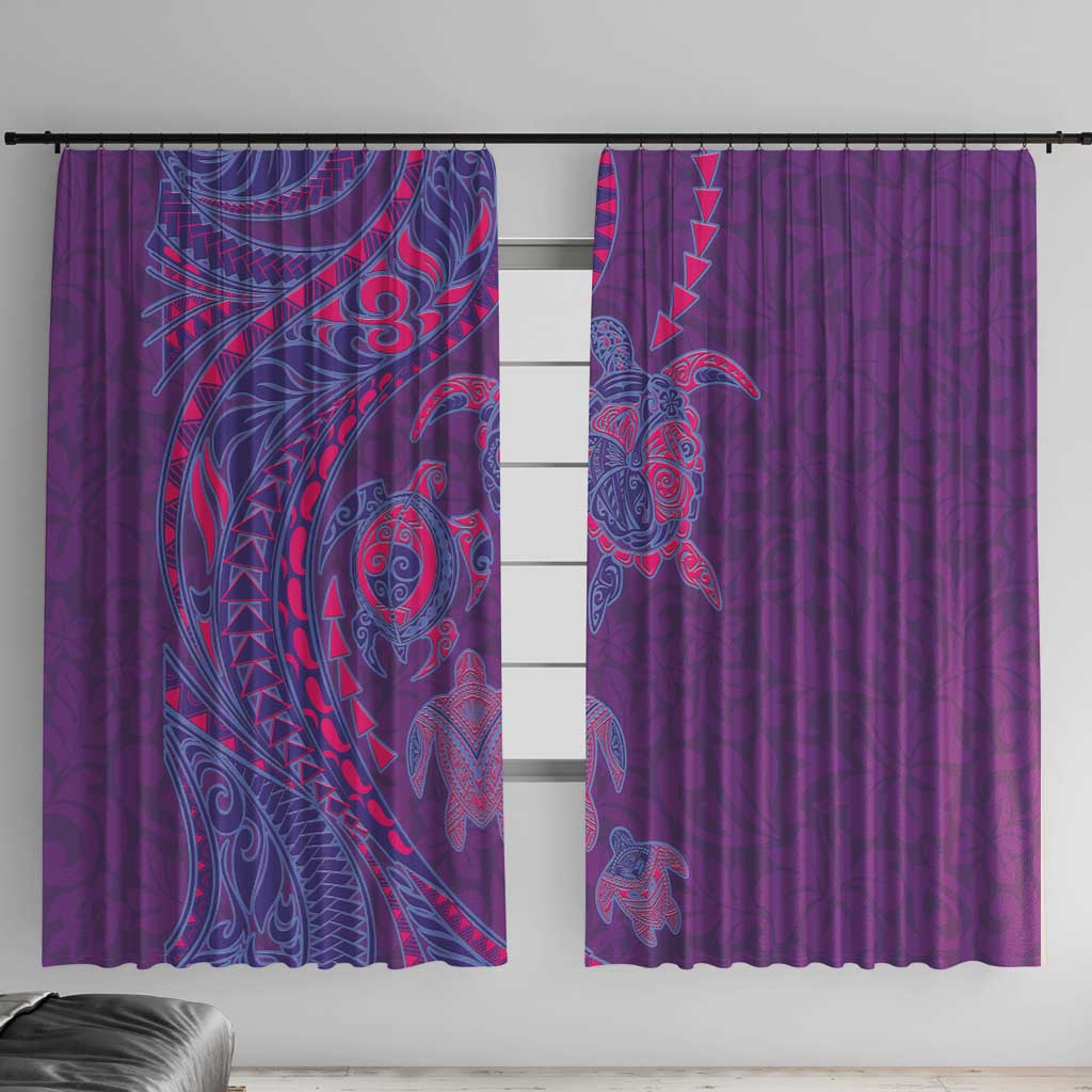 Hawaiian Turtles and Polynesian Art Tattoo Window Curtain Dusky Violet