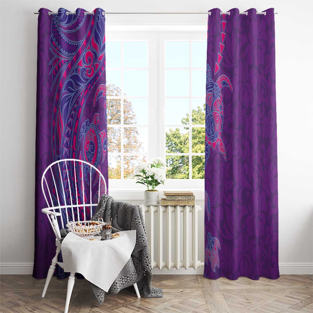 Hawaiian Turtles and Polynesian Art Tattoo Window Curtain Dusky Violet