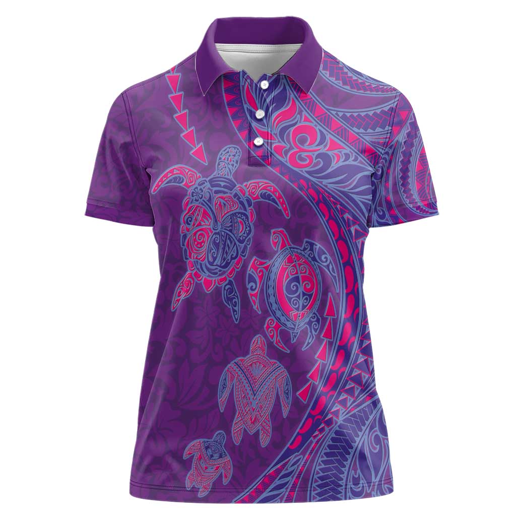 Hawaiian Turtles and Polynesian Art Tattoo Women Polo Shirt Dusky Violet