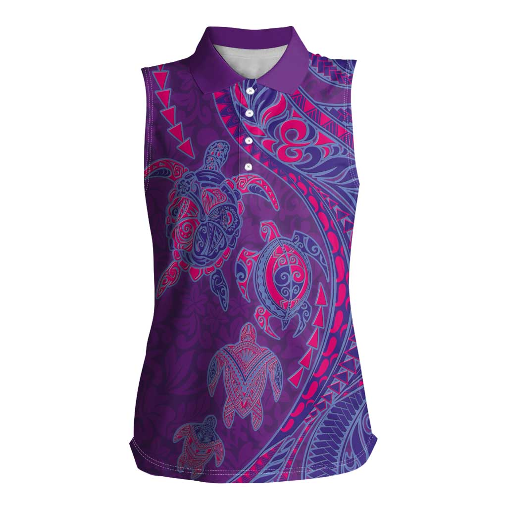 Hawaiian Turtles and Polynesian Art Tattoo Women Sleeveless Polo Shirt Dusky Violet