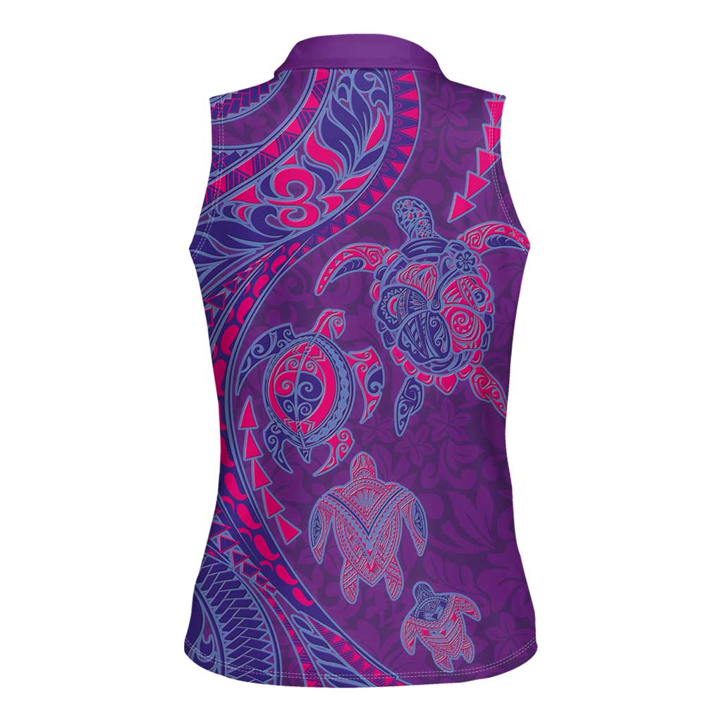 Hawaiian Turtles and Polynesian Art Tattoo Women Sleeveless Polo Shirt Dusky Violet