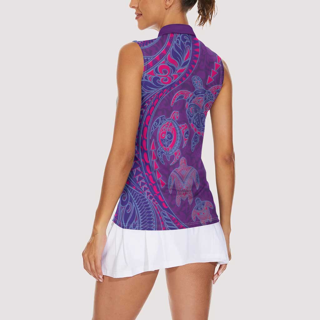 Hawaiian Turtles and Polynesian Art Tattoo Women Sleeveless Polo Shirt Dusky Violet
