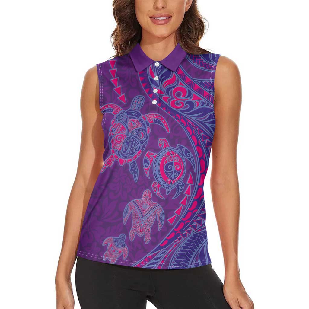 Hawaiian Turtles and Polynesian Art Tattoo Women Sleeveless Polo Shirt Dusky Violet