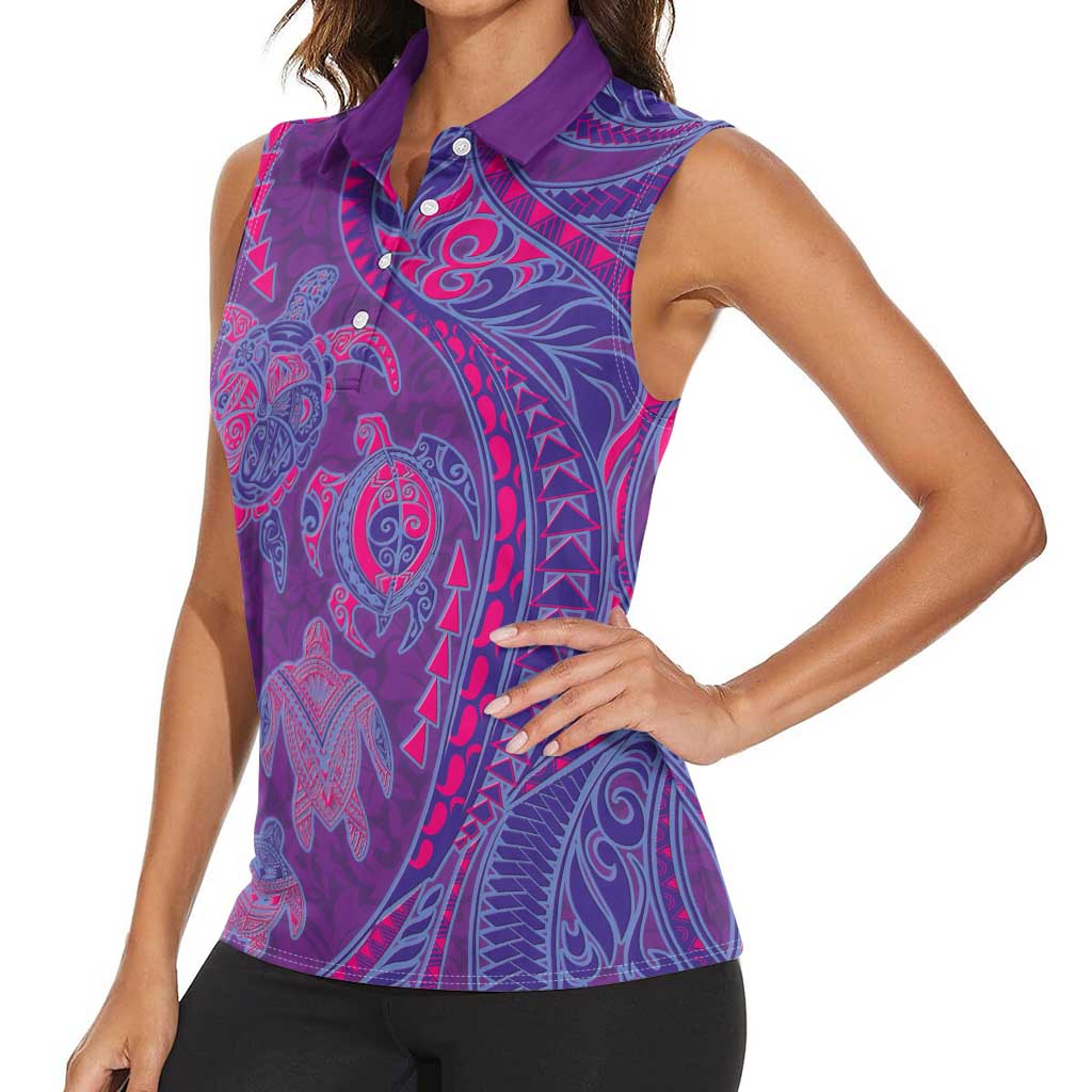 Hawaiian Turtles and Polynesian Art Tattoo Women Sleeveless Polo Shirt Dusky Violet