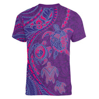Hawaiian Turtles and Polynesian Art Tattoo Women V-Neck T-Shirt Dusky Violet LT03 - Polynesian Pride